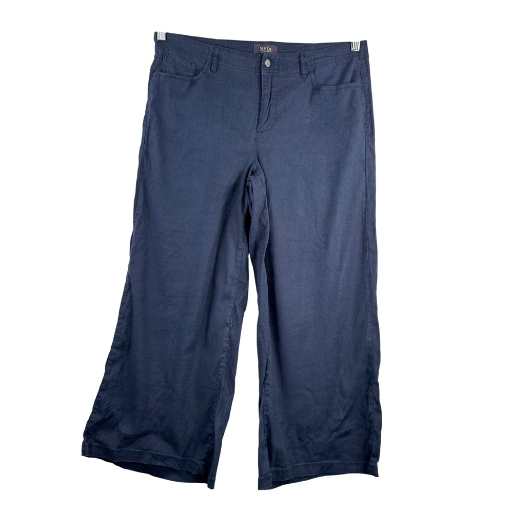 NYDJ Wide Leg Pants sz 8 Navy inen Blend‎ Cropped Trousers minimalist